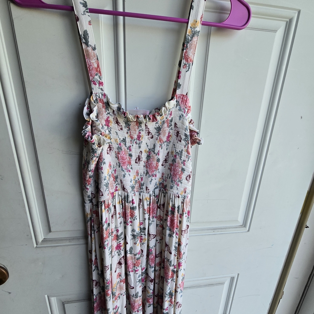 Posh Peanut White Floral Mini Dress with Pink and Green
